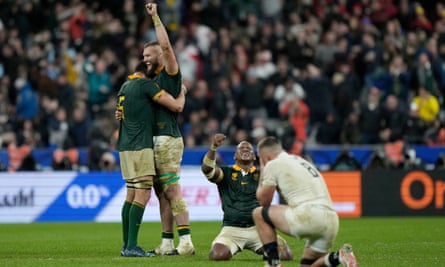 South Africa celebrate their semi-final victory over England