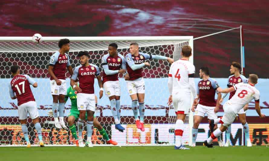 James Ward-Prowse scores from a free-kick at Aston Villa in November.