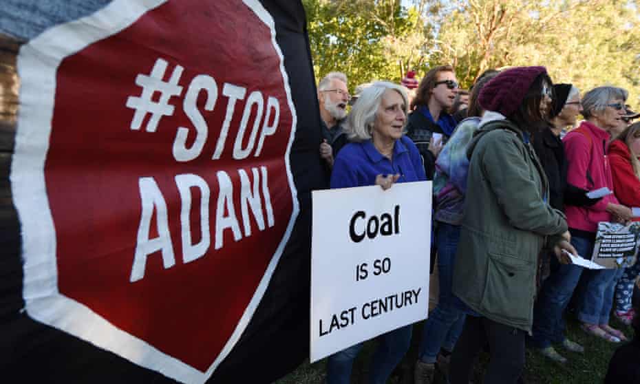 People protest against Adani’s Carmichael coalmine outside the Indian high commission in Canberra.