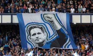 Everton FC v Chelsea FC - Premier League<br>LIVERPOOL, ENGLAND - AUGUST 06: A banner showing an image of Frank Lampard as manager of Everton is displayed ahead of the Premier League match between Everton FC and Chelsea FC at Goodison Park on August 06, 2022 in Liverpool, England. (Photo by Catherine Ivill/Getty Images)