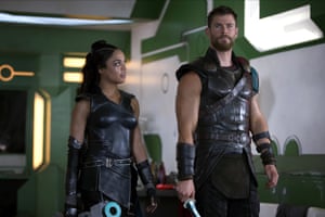 Fancy seeing you here … Tessa Thompson as Valkyrie and Chris Hemsworth as Thor in Thor: Ragnarok