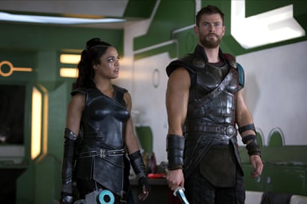 Tessa Thompson and Chris Hemsworth in Thor: Ragnarok
