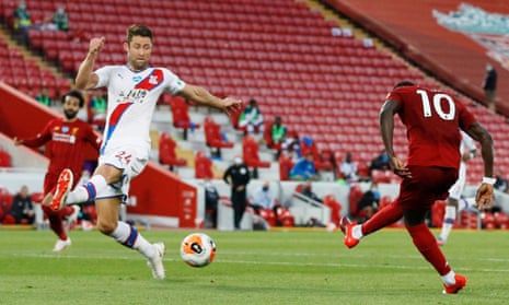 Liverpool’s Sadio Mane scores their fourth goal.