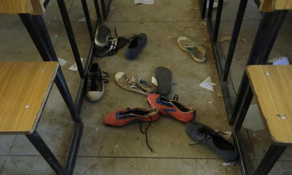 Shoes of kidnapped students from a secondary school in Kankara, Nigeria, 16 December 2020.