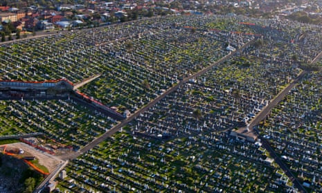 aerial view of large cemetery