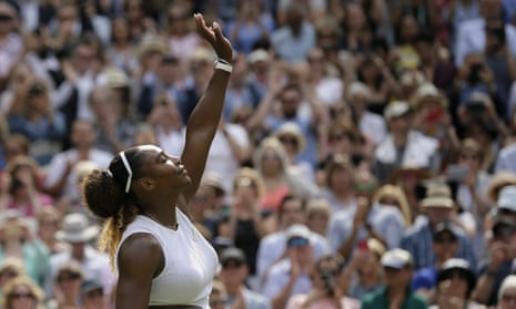 Serena Williams celebrates defeating Barbora Strycova.