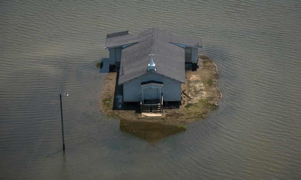 Backwater flooding surrounds Pleasant Grove Baptist church in Issaquena county.