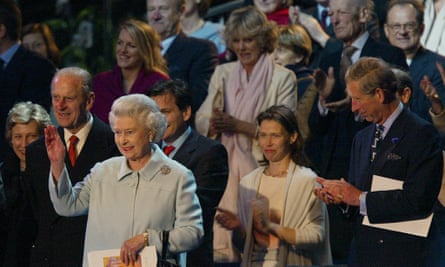 Camilla (third row, centre) attends a concert to celebrate the Queen’s golden jubilee in 2002