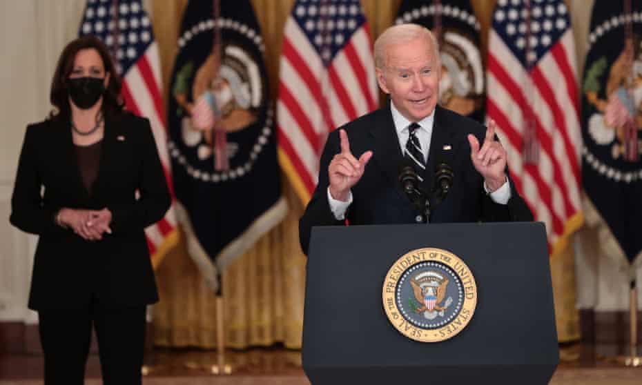 Biden with Kamala Harris at the White House on Thursday. The White House said Biden was confident the bill would pass the House and Senate.