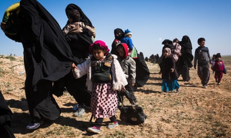 People leaving Baghuz in Syria after Islamic State’s caliphate crumbled in February 2019.