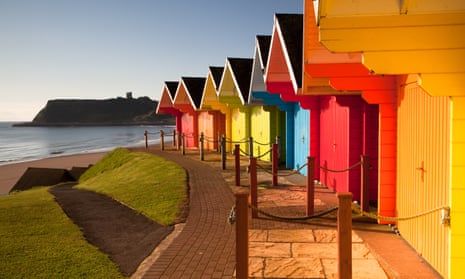 Colourful beach huts: Scarborough, UK.