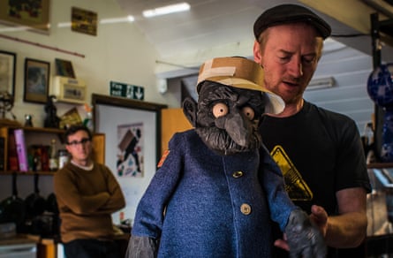 Chris Pirie, artistic director of Green Ginger, with a puppet from their touring production, Outpost.