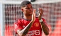 Marcus Rashford applauds Manchester United's fans after the FA Cup final
