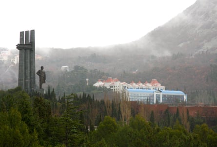 A view of the Artek pioneer camp and statue of Vladimir Lenin in Crimea.