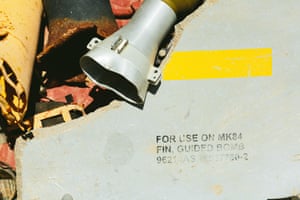 American-made ammunition fragments found in various bombed locations around Yemen, seen at the HQ offices of Yemac, in Sana’a, on 12 September 2019.