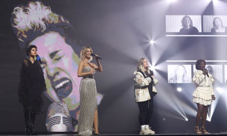 Montaigne, Delta Goodrem, Tones &amp; I and Marcia Hines perform during the Helen Reddy Tribute at the 2020 ARIA Awards in Sydney.