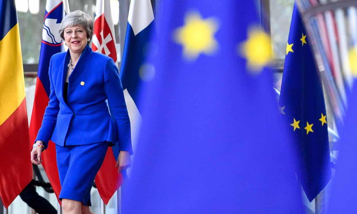 Theresa May arriving ahead of a European council meeting on Brexit in Brussels on Wednesday