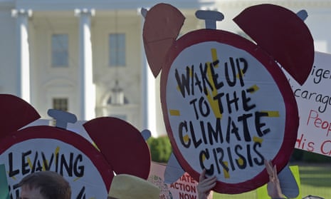Protesters outside the White House when Donald Trump withdrew the US from the Paris climate change accord