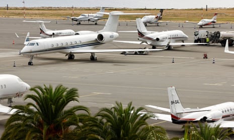 Private jets are seen on the tarmac of Nice international airport, France.