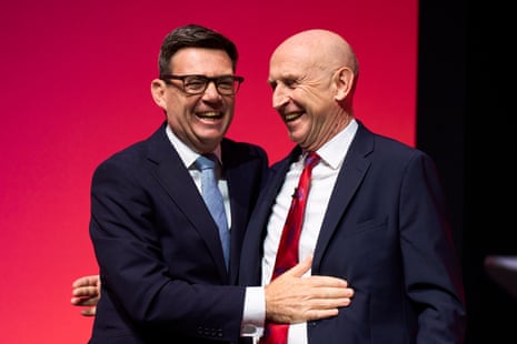 Andy Burnham congratulating John Healey after his speech.