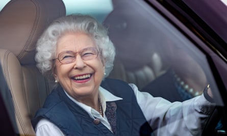 The Queen driving her Range Rover as she attends the Royal Windsor horse show in July 2021.