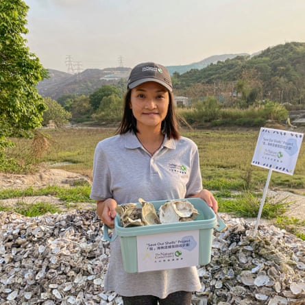 Anniqa Law Chung-kiu holding a box of oysters