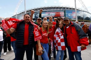 Wembley, North London: Nottingham Forest fans outside the stadium before the play-off match against Huddersfield Town