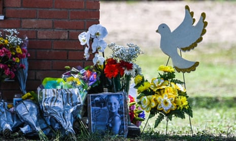 A of Makenna Lee Elrod, one of the victims, is seen at a makeshift memorial in front of Robb elementary school in Uvalde, Texas.