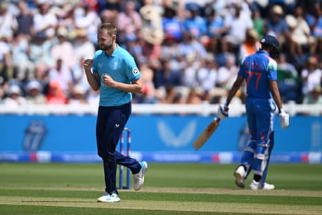 Gus Atkinson of England celebrates after dismissing Shubman Gill