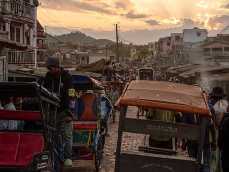 The chaotic streets of Antsirabe, where the rickshaw drivers vie for trade.