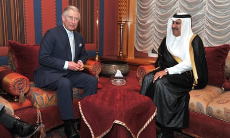 Charles in 2013 with former Qatari prime minister Sheikh Hamad bin Jassim bin Jaber al-Thani.