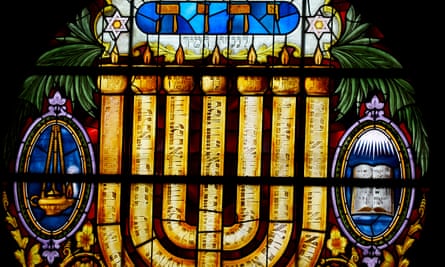 A stained glass window at Manchester Jewish Museum