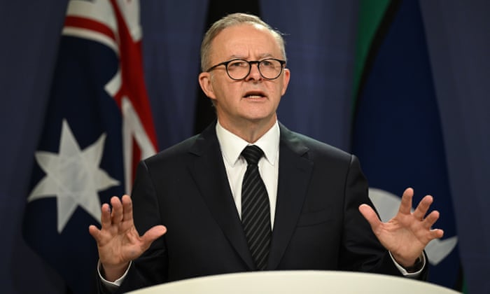 Anthony Albanese speaks to reporters in Sydney today.
