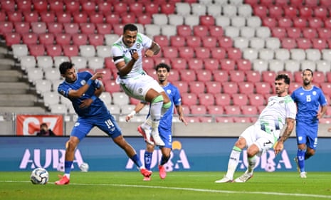 Ireland's Troy Parrott scores.