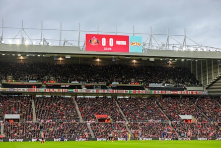The space for the away team on the scoreboard at the Stadium of Light reads simply “Visitors” rather than the Newcastle badge.