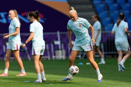 Frida Maanum controls the ball during a training session