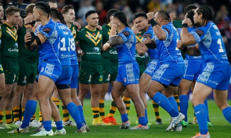 Samoan players perform shiva tau before a match.