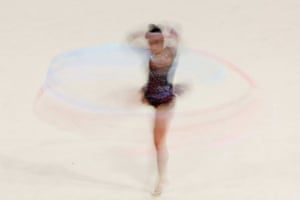 Scotland’s rhythmic gymnast Louise Christie spins her way to a silver medal in the ribbon final.