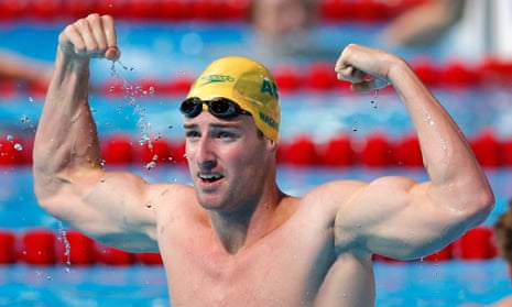 Australia’s James Magnussen celebrates after winning the gold medal in the men's 100m freestyle final at the FINA Swimming World Championships in Barcelona, Spain, 2013.