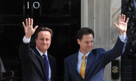 David Cameron and Nick Clegg form a coalition in May 2010.