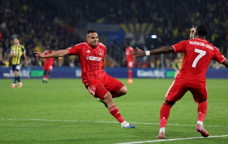 Nottingham Forest's Murillo celebrates scoring their first goal.