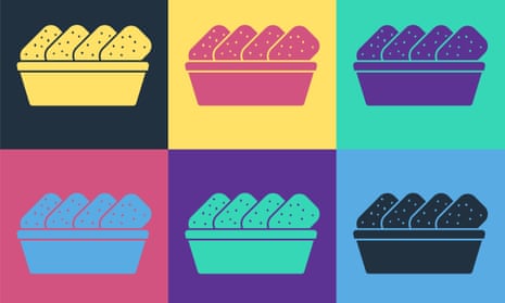 Pop art Chicken nuggets in box icon isolated on color background. Vector Illustration