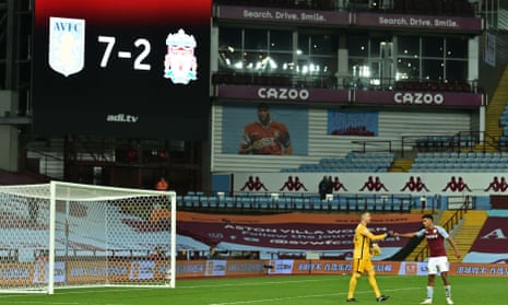 The scoreboard shows Aston Villa beat Liverpool 7-2