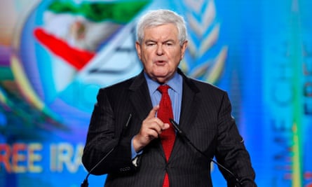Newt Gingrich delivers a speech during the Free Iran rally in Paris in July 2016.