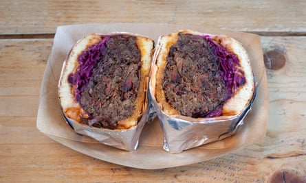 ‘A fatly stacked shredded beef sandwich’: the ribwich, with red cabbage.
