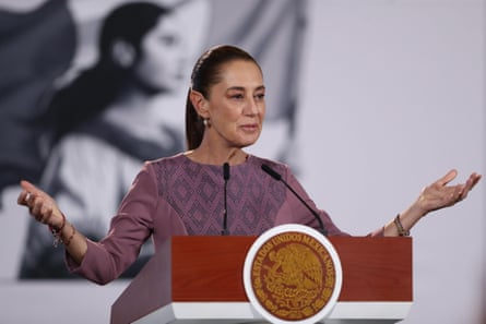 President Claudia Sheinbaum Pardo leads her morning press conference at the National Palace, marking two years in office.