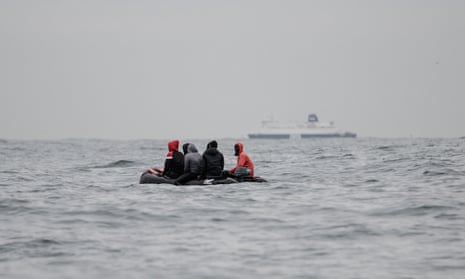 Migrants on a boat in the English Channel, August 2020.