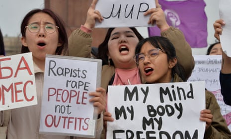 Women take part in a rally to mark the International Women’s Day in Bishkek on 8 March 2023.