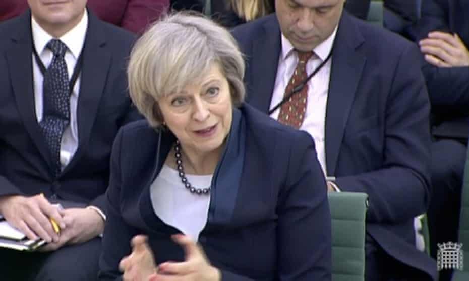 Theresa May giving evidence to the Commons liaison committee