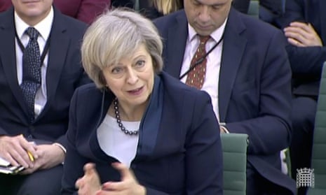 Theresa May giving evidence to the Commons liaison committee.